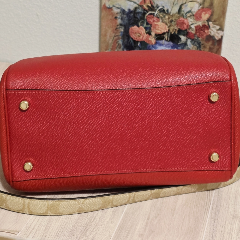 Coach Rowan Satchel Bag Purse Red Leather Crossbody CH322 + Swagger Chain Charms - Picture 6 of 16